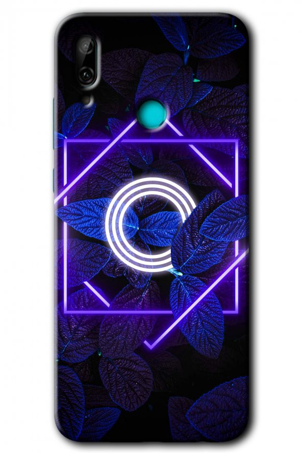 Huawei P smart 2019 Kılıf HD Desen Baskılı Arka Kapak - Dark Neon Yaprak O Harfi