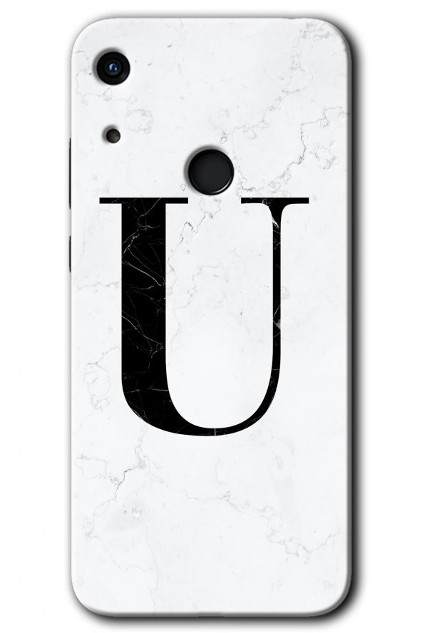 Huawei Y6s Kılıf HD Desen Baskılı Arka Kapak - Beyaz Mermer Desenli U Harfi - 1