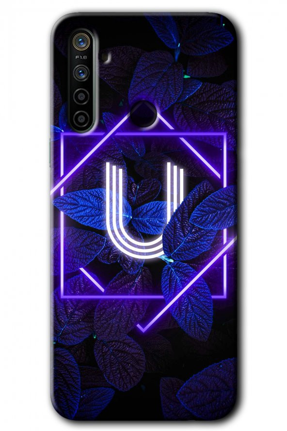 Realme 6i Kılıf HD Desen Baskılı Arka Kapak - Dark Neon Yaprak U Harfi