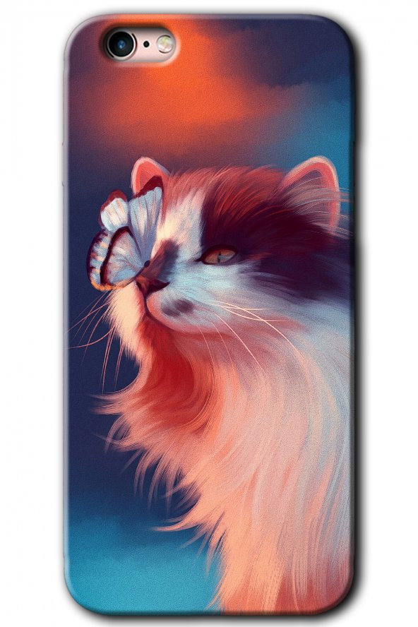 iPhone 6s Plus Kılıf HD Desen Baskılı Arka Kapak - Cat Butterfly