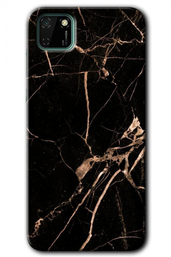 Huawei Y5P Kılıf HD Desen Baskılı Arka Kapak - Siyah Gold Mermer