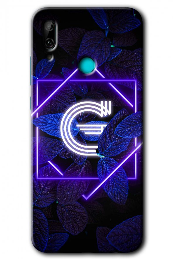 Huawei P smart 2019 Kılıf HD Desen Baskılı Arka Kapak - Dark Neon Yaprak G Harfi