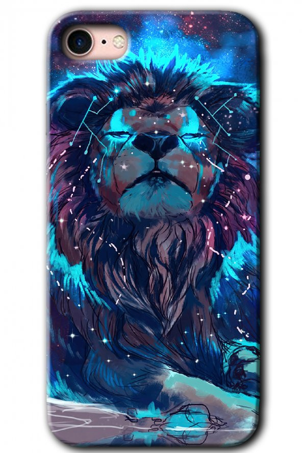 iPhone 8 Kılıf HD Desen Baskılı Arka Kapak - Neon Aslan - 1