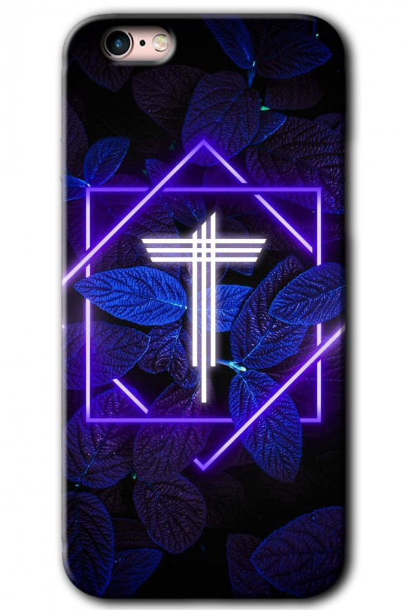 iPhone 6 Kılıf HD Desen Baskılı Arka Kapak - Dark Neon Yaprak T Harfi - 1