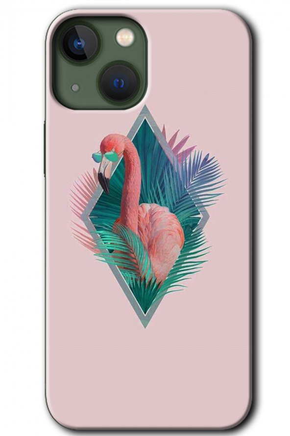 iPhone 13 Kılıf HD Desen Baskılı Arka Kapak - Flamingo