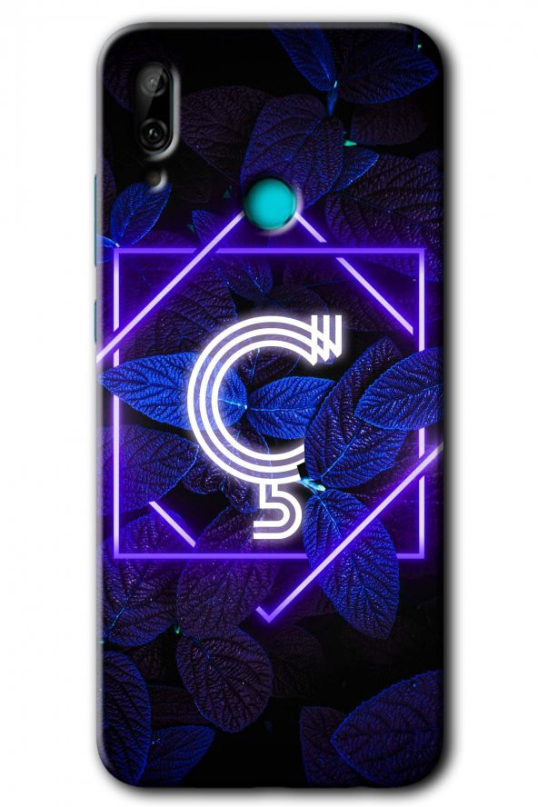 Huawei P smart 2019 Kılıf HD Desen Baskılı Arka Kapak - Dark Neon Yaprak Ç Harfi