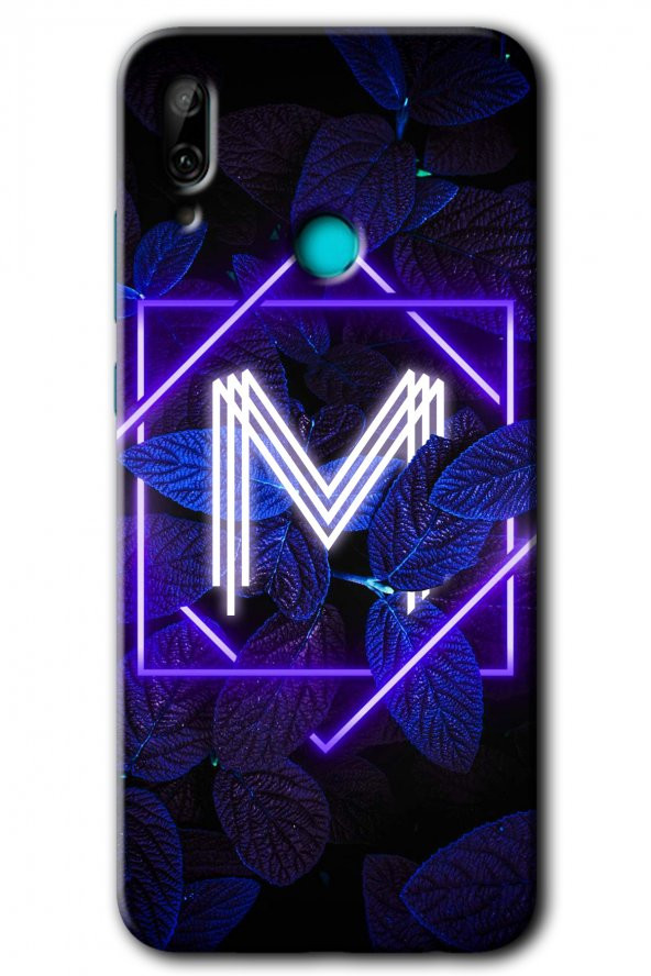 Huawei P smart 2019 Kılıf HD Desen Baskılı Arka Kapak - Dark Neon Yaprak M Harfi