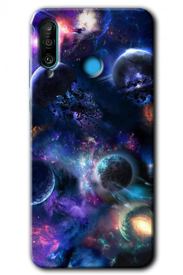 Huawei P30 Lite Kılıf HD Desen Baskılı Arka Kapak - Gezegen Karışımı