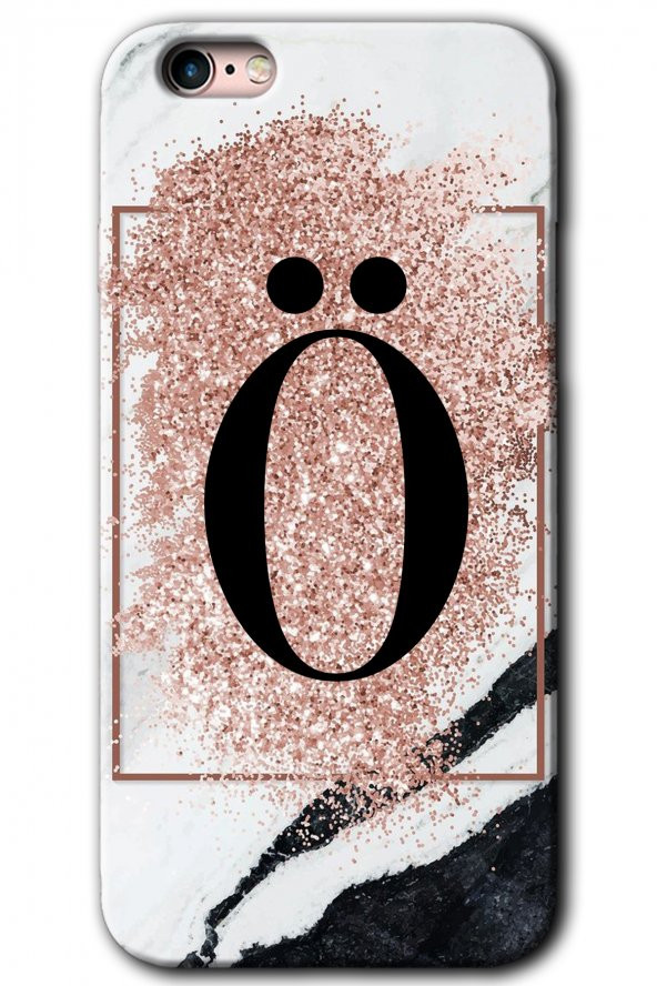 iPhone 6 Plus Kılıf HD Desen Baskılı Arka Kapak - Pembe Mermer Desenli Ö Harfi