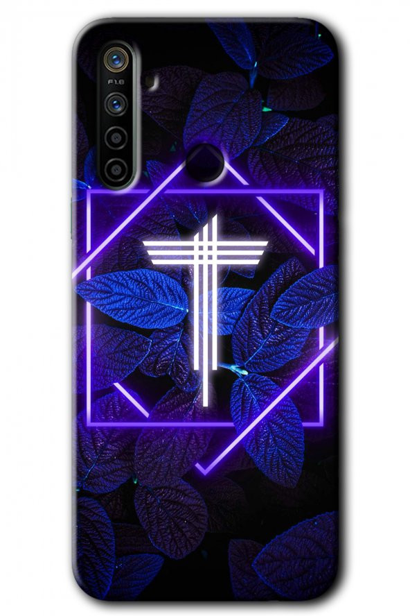 Realme 6i Kılıf HD Desen Baskılı Arka Kapak - Dark Neon Yaprak T Harfi