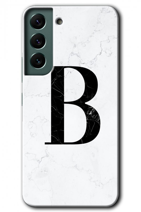 Galaxy S22 Kılıf HD Desen Baskılı Arka Kapak - Beyaz Mermer Desenli B Harfi