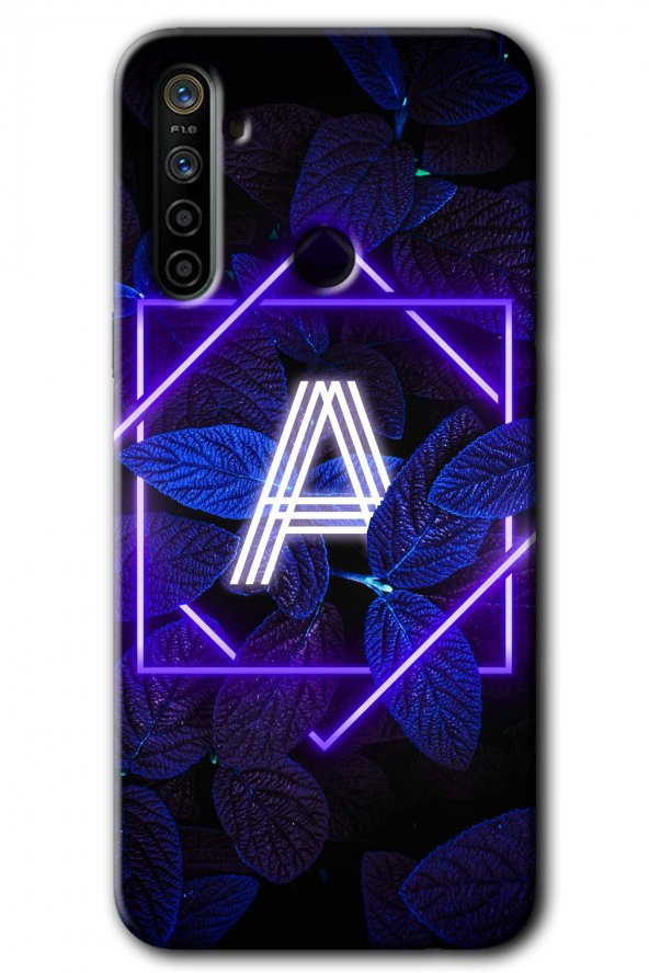 Realme 6i Kılıf HD Desen Baskılı Arka Kapak - Dark Neon Yaprak A Harfi