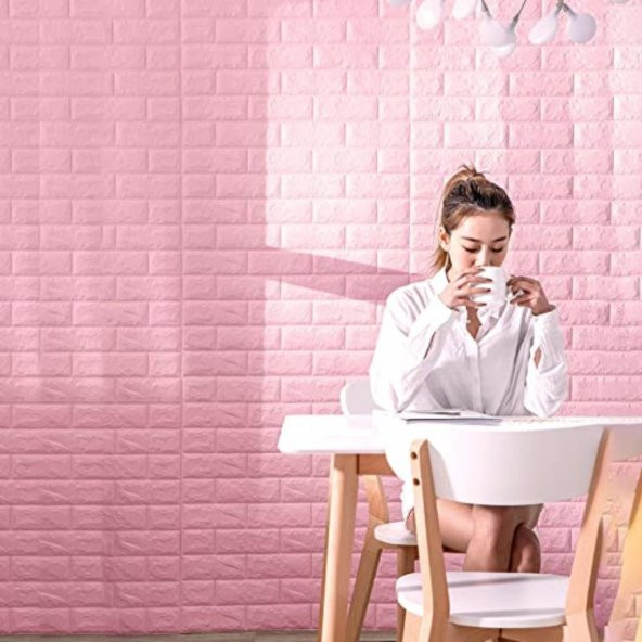 Renkli Duvarlar Kendinden Yapışkanlı Salon Ofis Pembe Duvar Kağıdı Paneli NW03 - 2