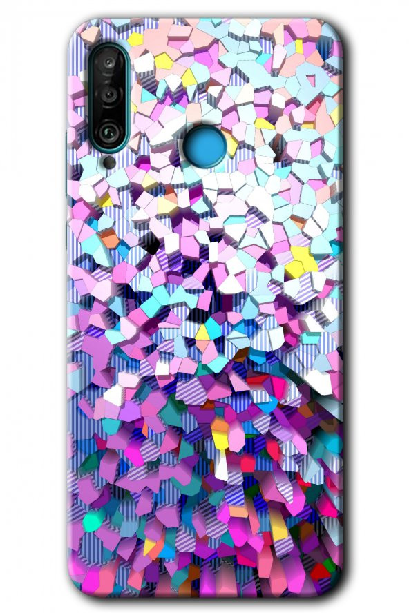 Huawei P30 Lite Kılıf HD Desen Baskılı Arka Kapak - Mosaic Fragments Colorfull