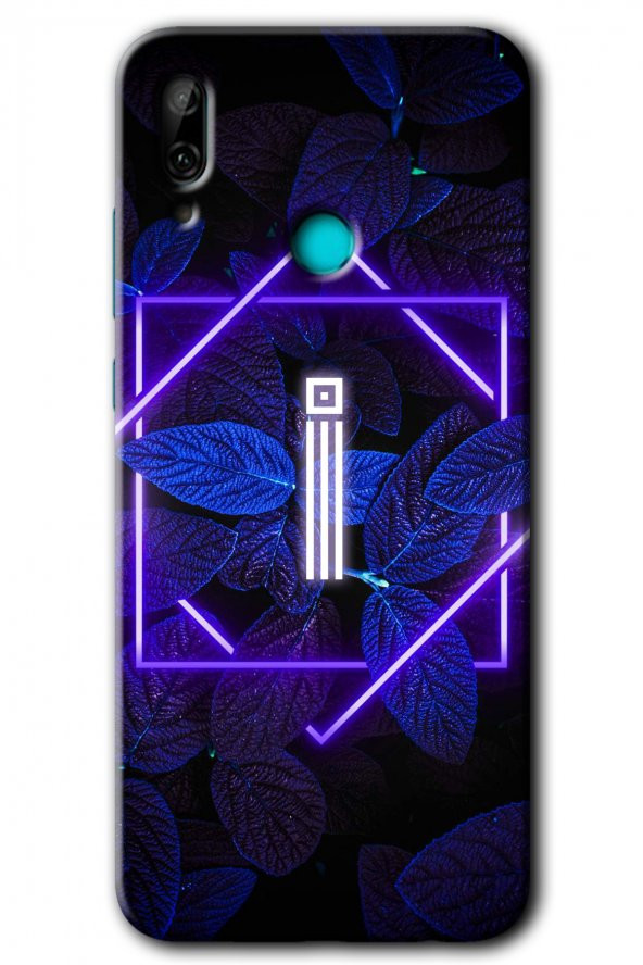 Huawei P smart 2019 Kılıf HD Desen Baskılı Arka Kapak - Dark Neon Yaprak İ Harfi