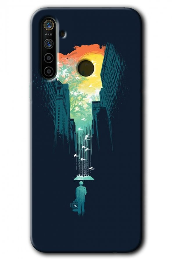 Realme 6i Kılıf HD Desen Baskılı Arka Kapak - City Bird Sky