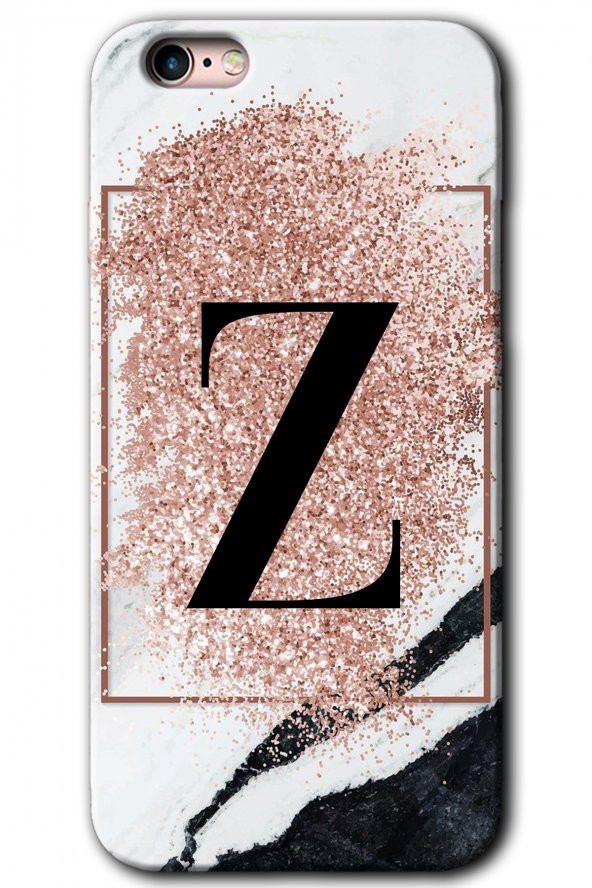 iPhone 6 Plus Kılıf HD Desen Baskılı Arka Kapak - Pembe Mermer Desenli Z Harfi
