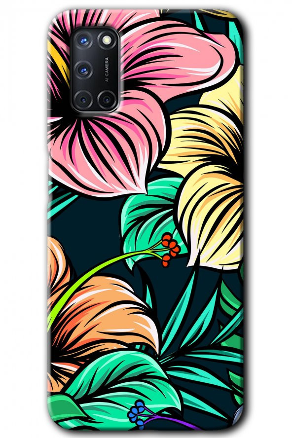 Oppo A52 Kılıf HD Desen Baskılı Arka Kapak - Çizim Çiçekler