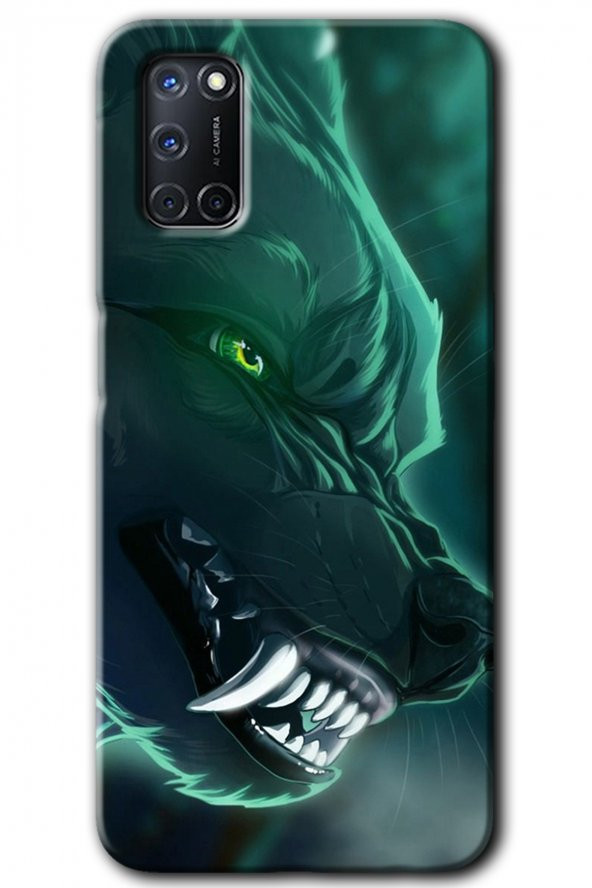 Oppo A52 Kılıf HD Desen Baskılı Arka Kapak - Yeşil Kurt
