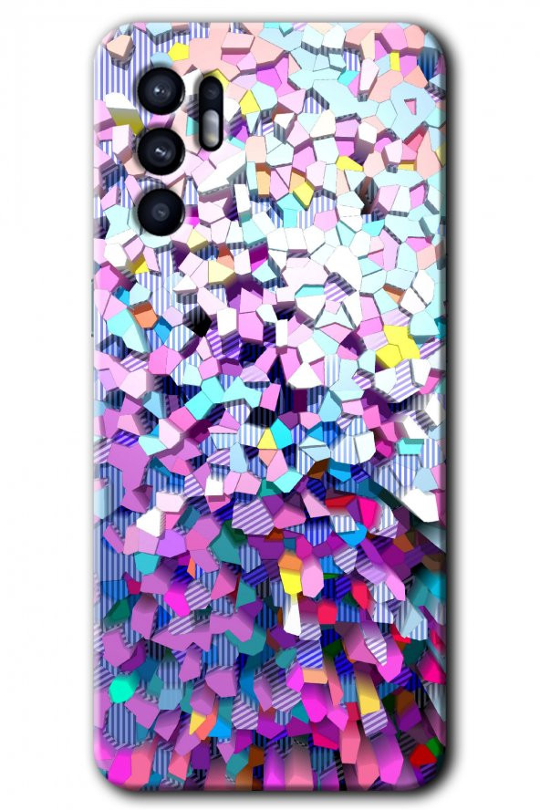 Oppo Reno 6 Kılıf HD Desen Baskılı Arka Kapak - Mosaic Fragments Colorfull - 1