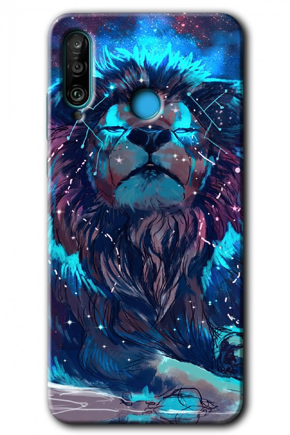 Huawei P30 Lite Kılıf HD Desen Baskılı Arka Kapak - Neon Aslan