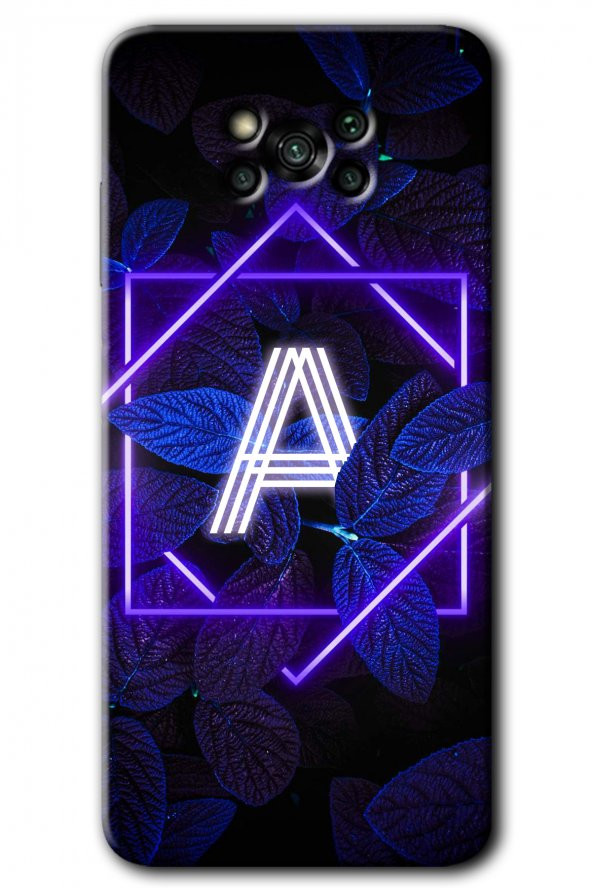 Poco x3 Pro Kılıf HD Desen Baskılı Arka Kapak - Dark Neon Yaprak A Harfi