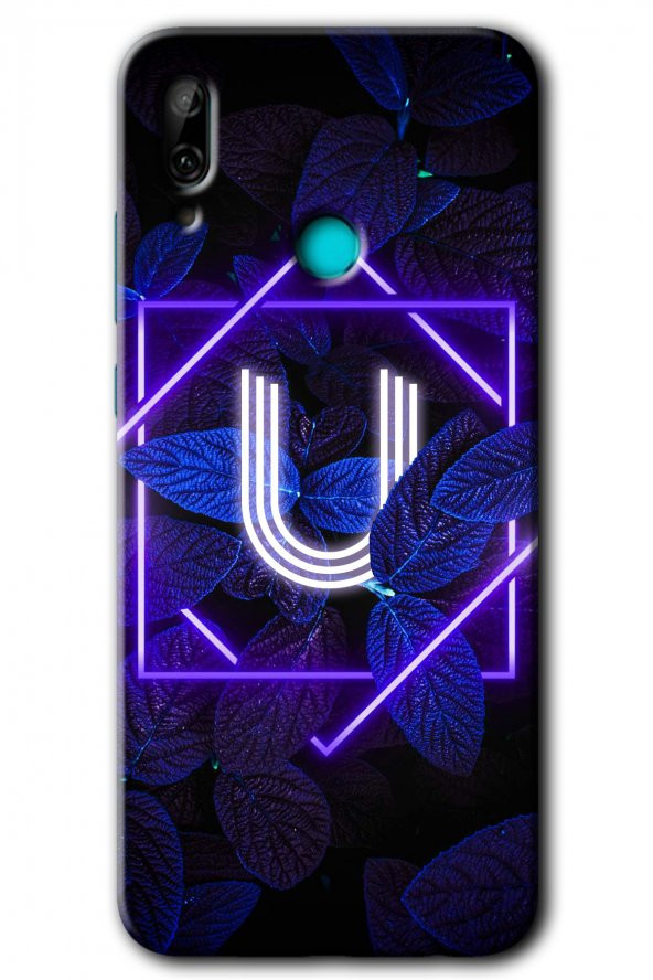 Huawei P smart 2019 Kılıf HD Desen Baskılı Arka Kapak - Dark Neon Yaprak U Harfi