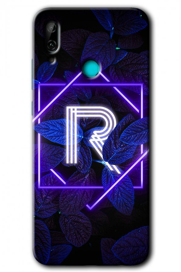 Huawei P smart 2019 Kılıf HD Desen Baskılı Arka Kapak - Dark Neon Yaprak R Harfi