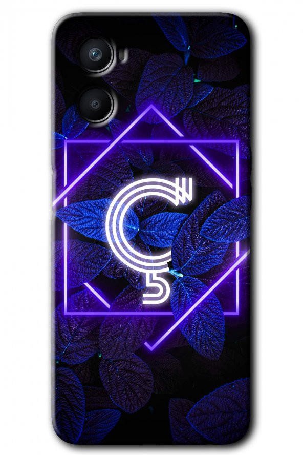 Oppo Reno 3 Kılıf HD Desen Baskılı Arka Kapak - Dark Neon Yaprak Ç Harfi - 1