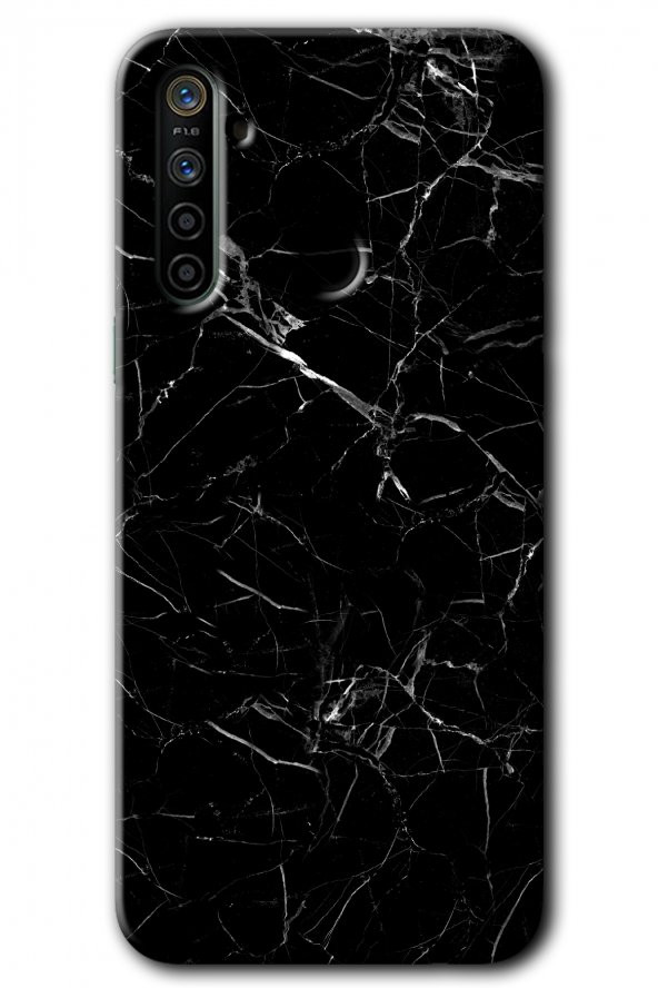 Realme 5i Kılıf HD Desen Baskılı Arka Kapak - Siyah Mermer - 1