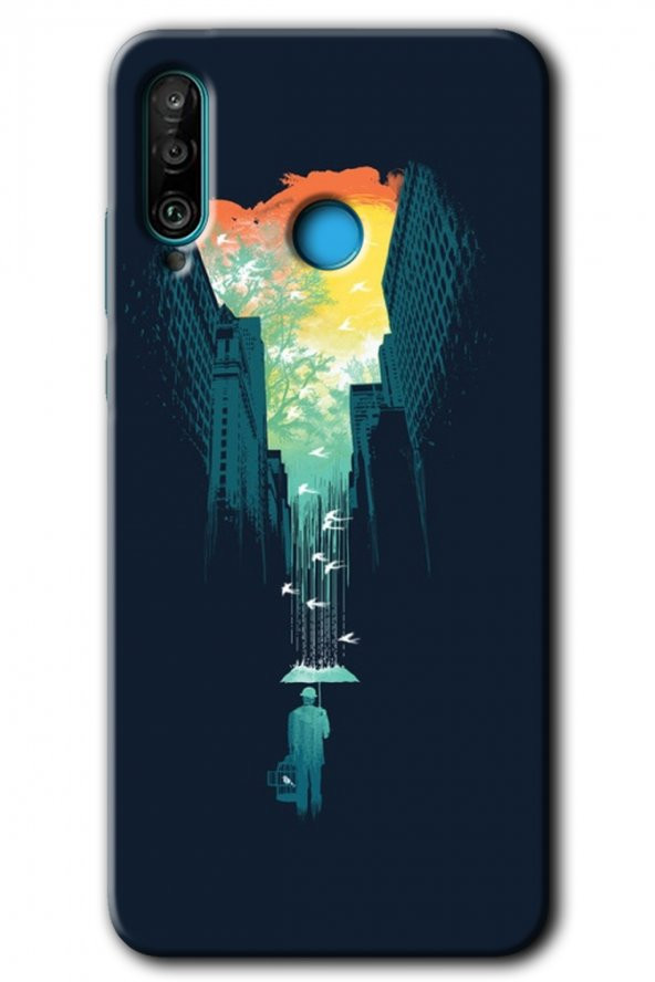 Huawei P30 Lite Kılıf HD Desen Baskılı Arka Kapak - City Bird Sky