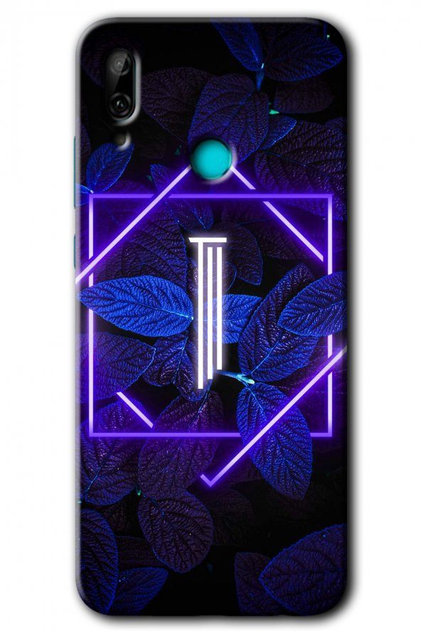 Huawei P smart 2019 Kılıf HD Desen Baskılı Arka Kapak - Dark Neon Yaprak I Harfi