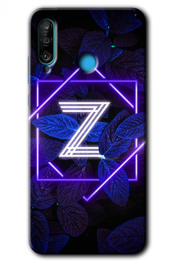 Huawei P30 Lite Kılıf HD Desen Baskılı Arka Kapak - Dark Neon Yaprak Z Harfi