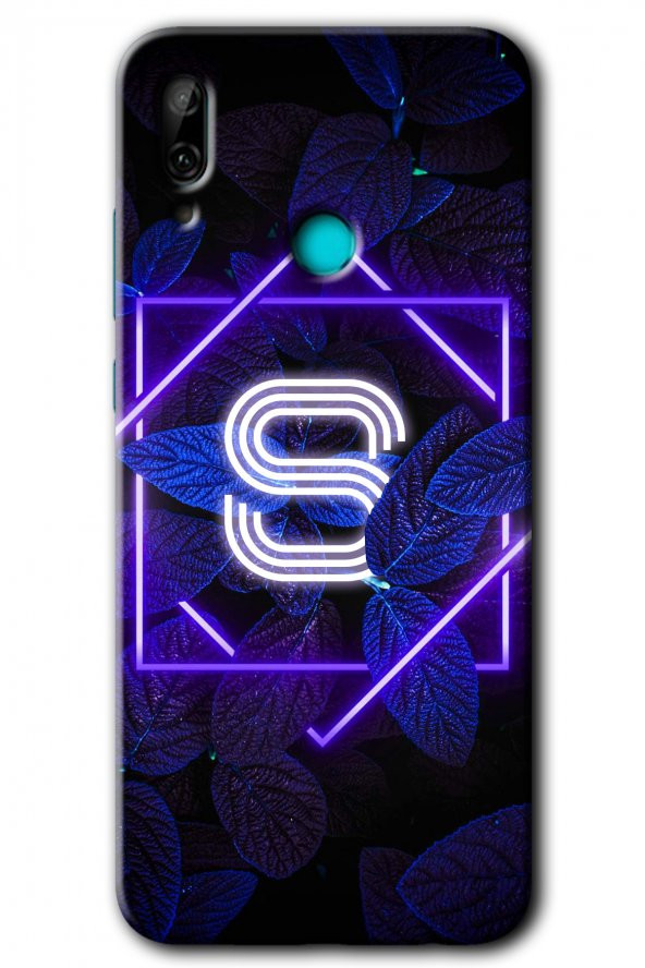 Huawei P smart 2019 Kılıf HD Desen Baskılı Arka Kapak - Dark Neon Yaprak S Harfi