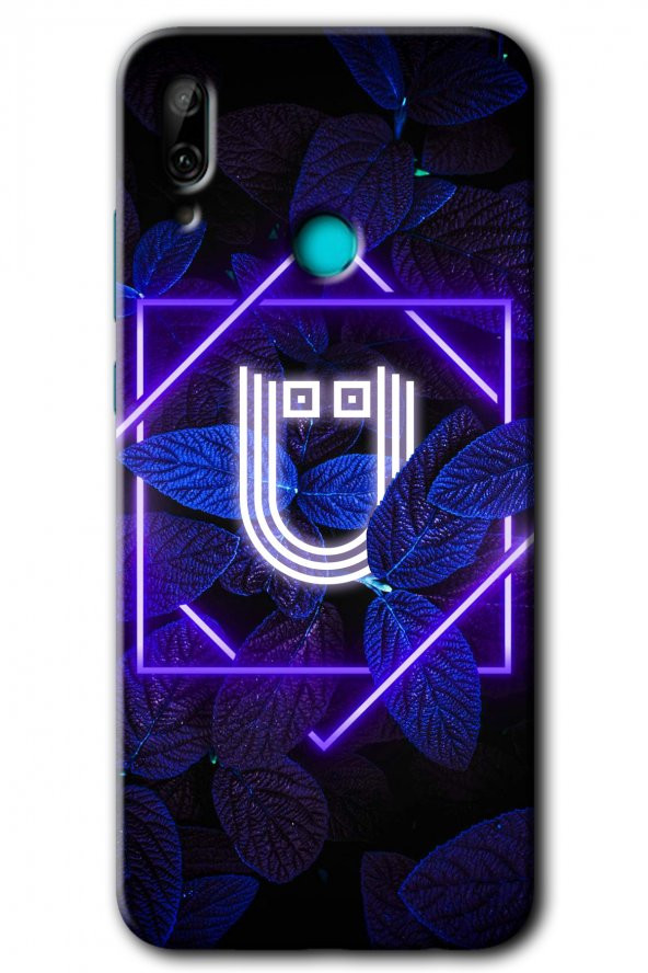 Huawei P smart 2019 Kılıf HD Desen Baskılı Arka Kapak - Dark Neon Yaprak Ü Harfi