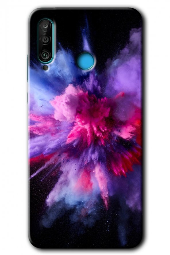 Huawei P30 Lite Kılıf HD Desen Baskılı Arka Kapak - Color Splash Purple