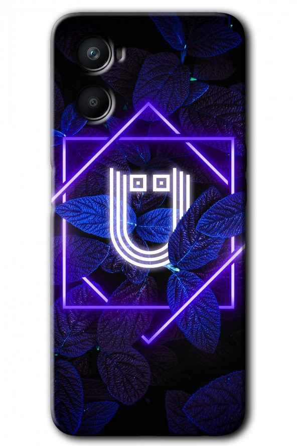 Oppo Reno 3 Kılıf HD Desen Baskılı Arka Kapak - Dark Neon Yaprak Ü Harfi - 1
