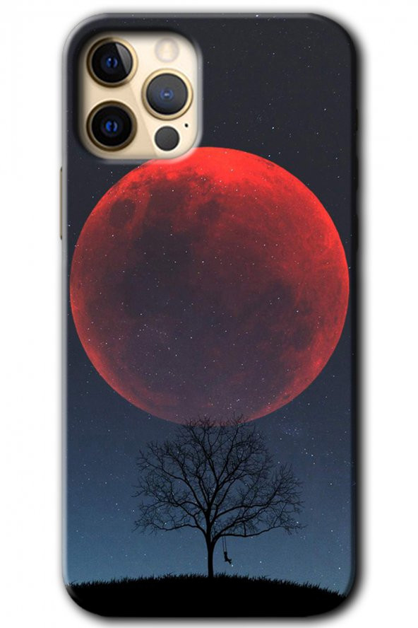 iPhone 12 Pro Kılıf HD Desen Baskılı Arka Kapak - Kanlı Ay