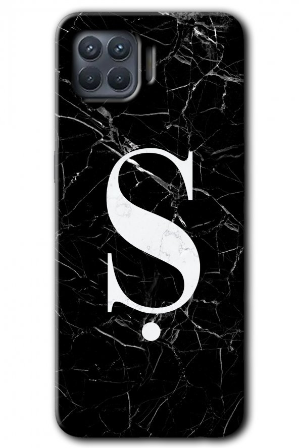 Oppo Reno 4 Lite Kılıf HD Desen Baskılı Arka Kapak - Siyah Mermer Desenli Ş Harfi - 1