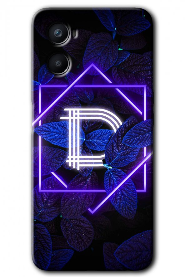 Oppo Reno 3 Kılıf HD Desen Baskılı Arka Kapak - Dark Neon Yaprak D Harfi - 1