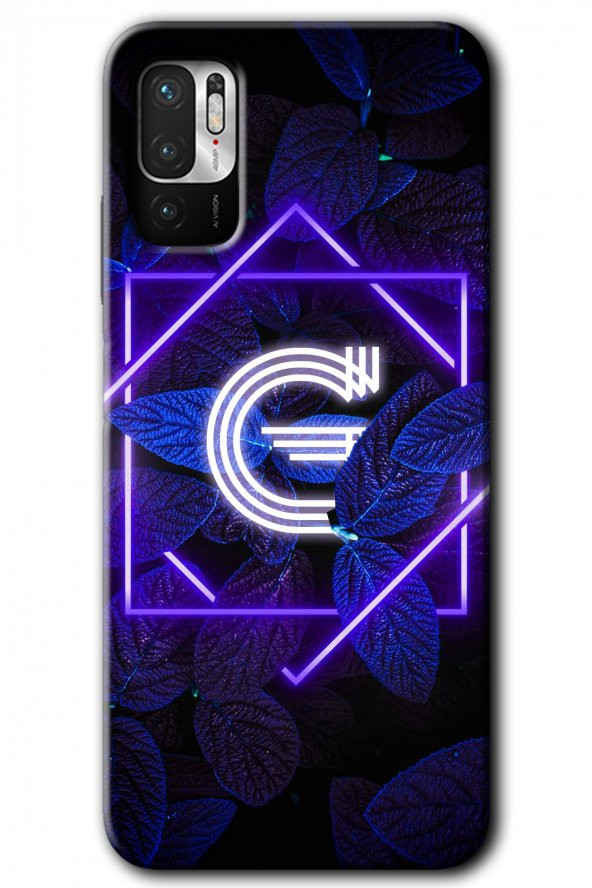 Poco M3 Pro Kılıf HD Desen Baskılı Arka Kapak - Dark Neon Yaprak G Harfi
