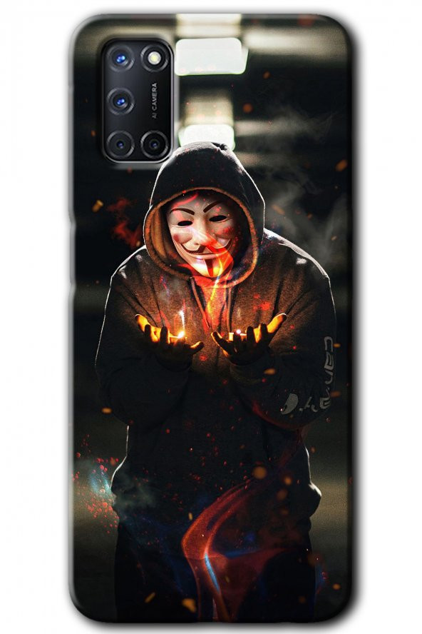 Oppo A52 Kılıf HD Desen Baskılı Arka Kapak - V for Fire
