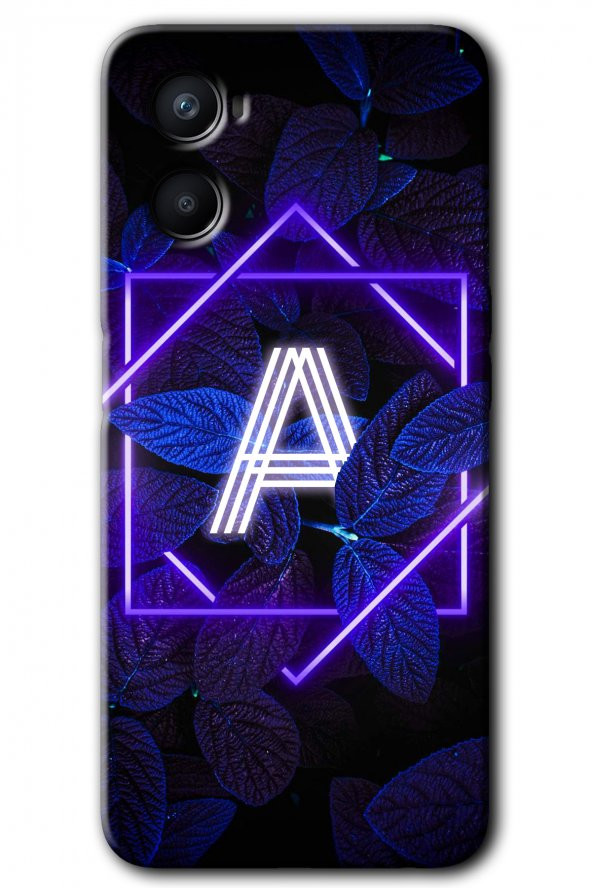Oppo Reno 3 Kılıf HD Desen Baskılı Arka Kapak - Dark Neon Yaprak A Harfi