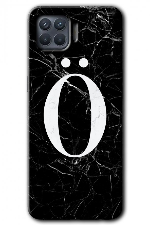 Oppo Reno 4 Lite Kılıf HD Desen Baskılı Arka Kapak - Siyah Mermer Desenli Ö Harfi - 1
