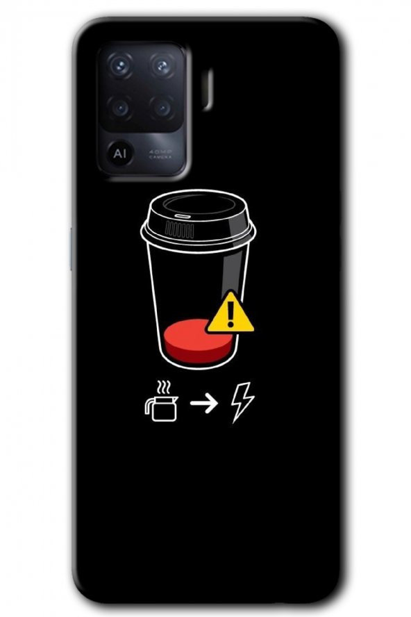 Oppo Reno 5 Lite Kılıf HD Desen Baskılı Arka Kapak - Coffee Battery - 1