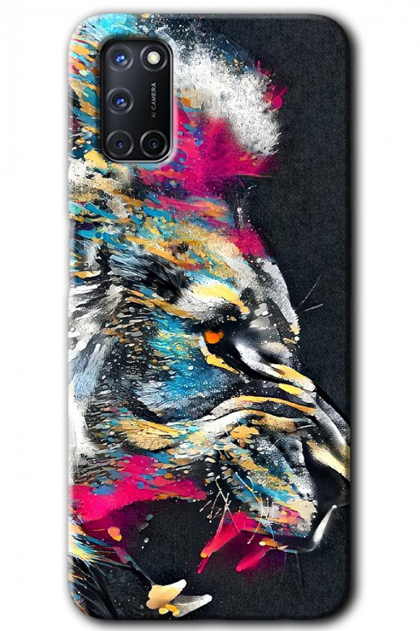 Oppo A52 Kılıf HD Desen Baskılı Arka Kapak - Colorfull Aslan