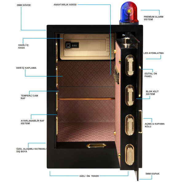 İnsafe ISC80YH Special Edition Ekstra Büyük Boy Çelik Para Kasası - Değerli Eşya ve Mücevher Kasası - 4