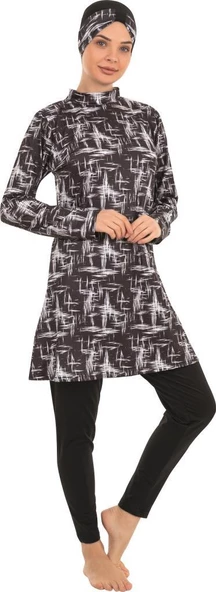 Form Angel Bayan Desenli Likralı Tam Kapalı Tesettür Mayo 1600-15