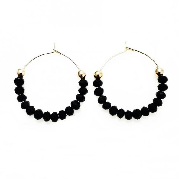 Siyah Kristal Taş Kadın Halka Küpe