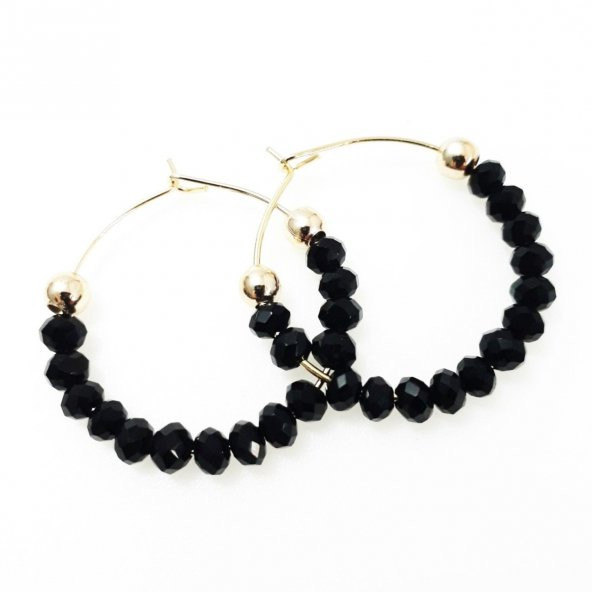 Siyah Kristal Taş Kadın Halka Küpe - 2